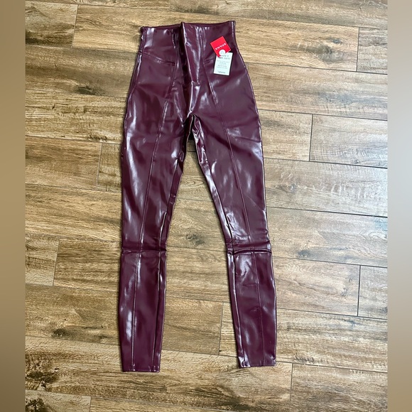 Spanx Faux Ruby Patent Leather Leggings Small Tall, Deep Red Patent Leggings - Picture 2 of 5